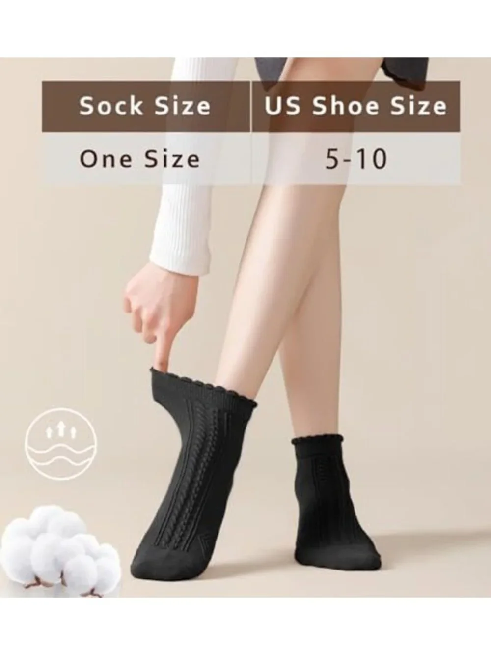 Cute Ruffle Ankle Socks for Women - 10 Pairs Cotton Casual Frilly Low Cut, Size